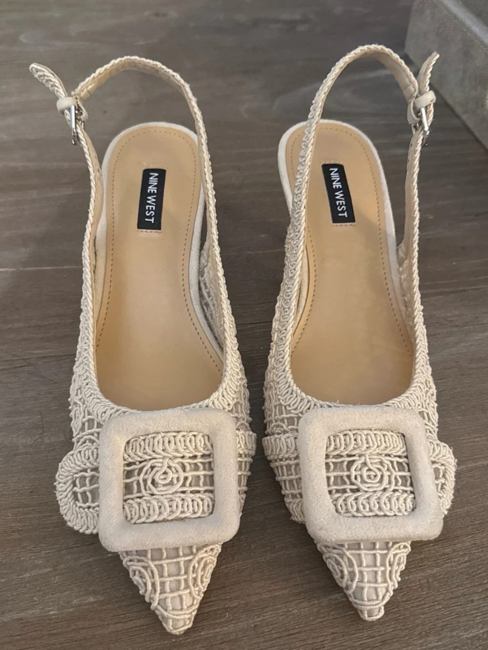 Nine West Women's Cream Slingback Kitten Heels